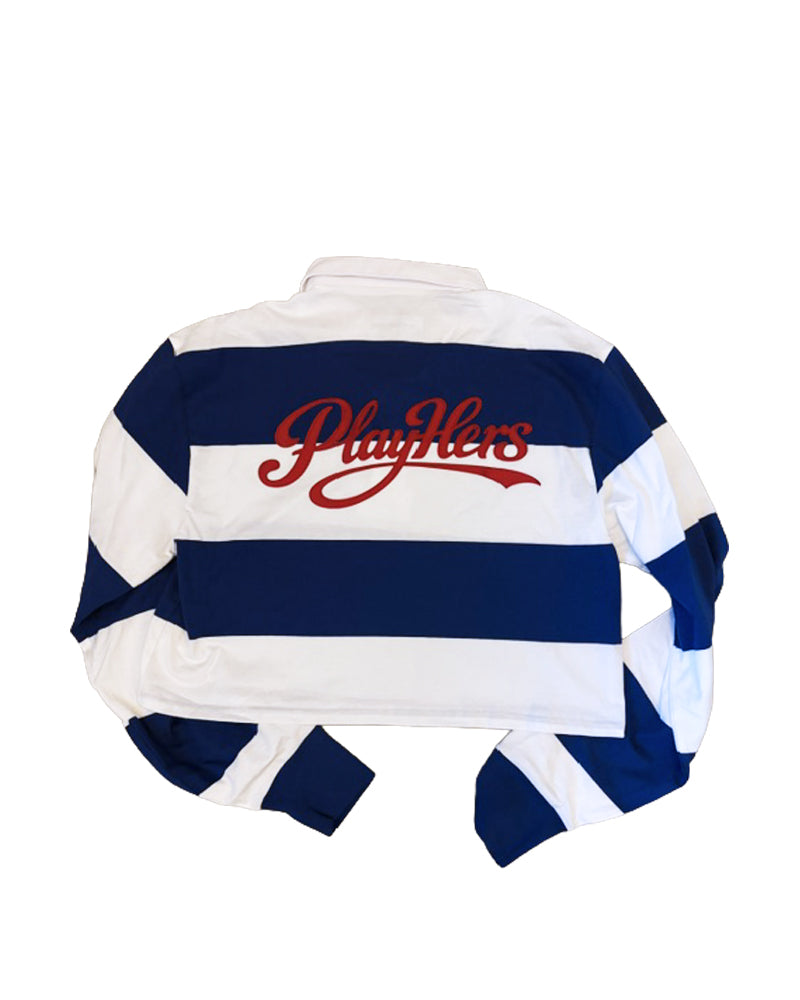 PLAYHERS CROPPED LONG SLEEVE ROYAL AND WHITE STRIPED RUGBY