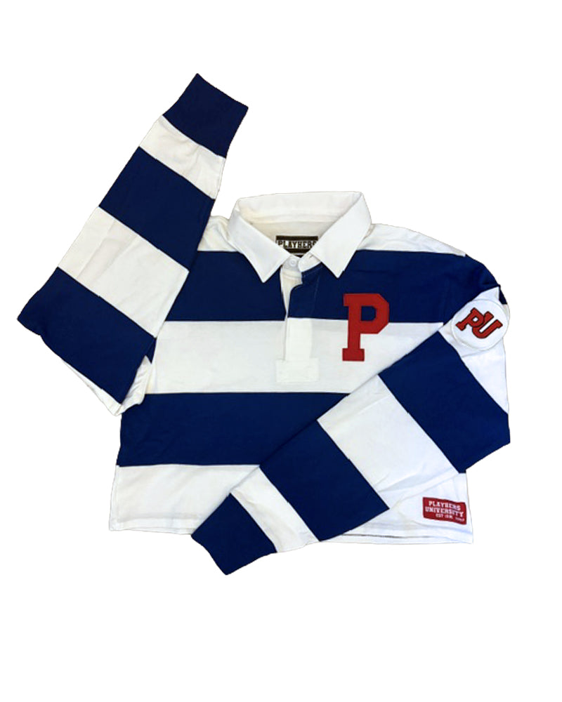 PLAYHERS CROPPED LONG SLEEVE ROYAL AND WHITE STRIPED RUGBY