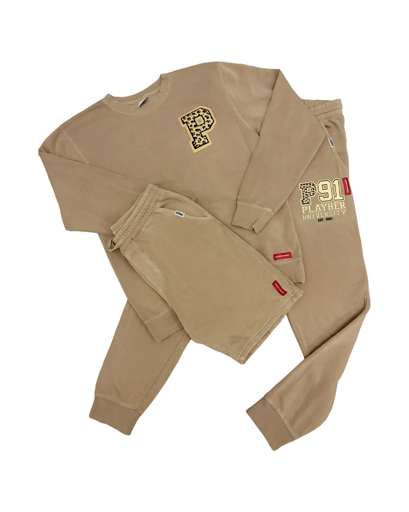 " DIARY OF A PLAYHER" WOMEN'S 3 PC SANDY TAN JOGGER SET