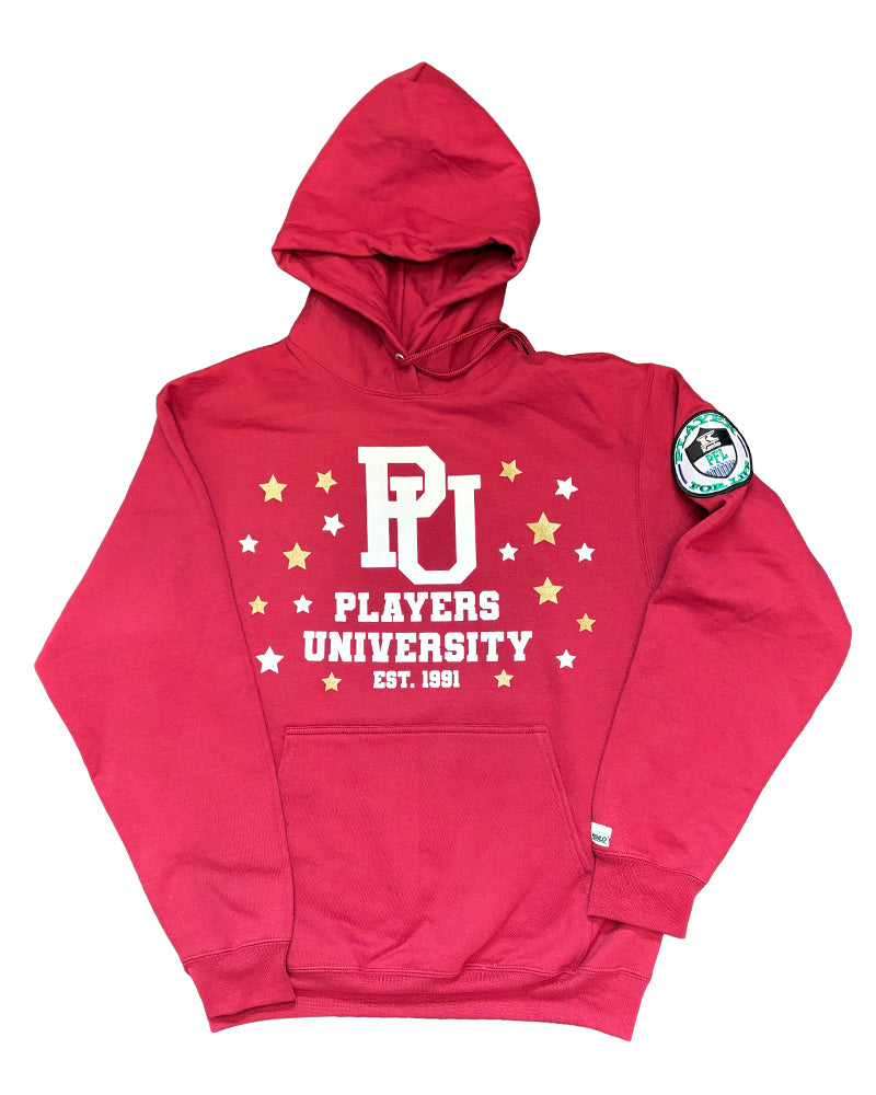 "FO NINE TRAY" Dark Red Hoodie w/ White and Gold Logo