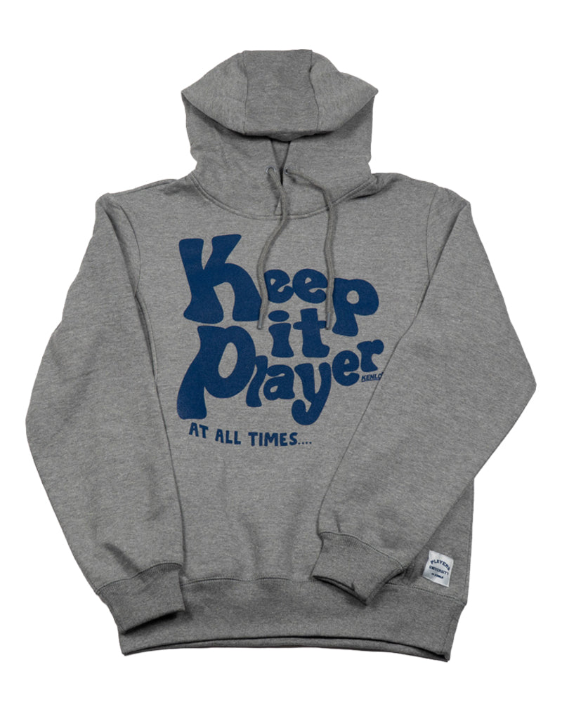 PLAYERS UNIVERSITY KEEP IT PLAYER HEATHER HOODED SWEATSHIRT W/NAVY LOGO