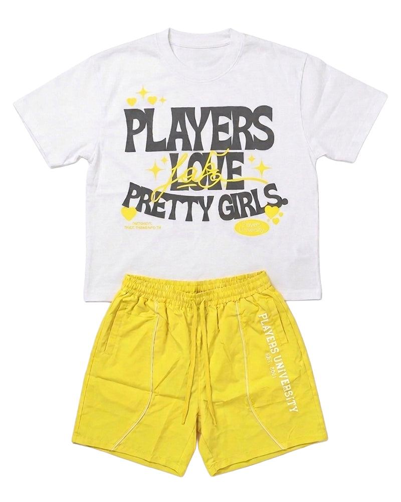 PLAYER ESSENTIAL LEMON YELLOW  NYLON SHORT SET