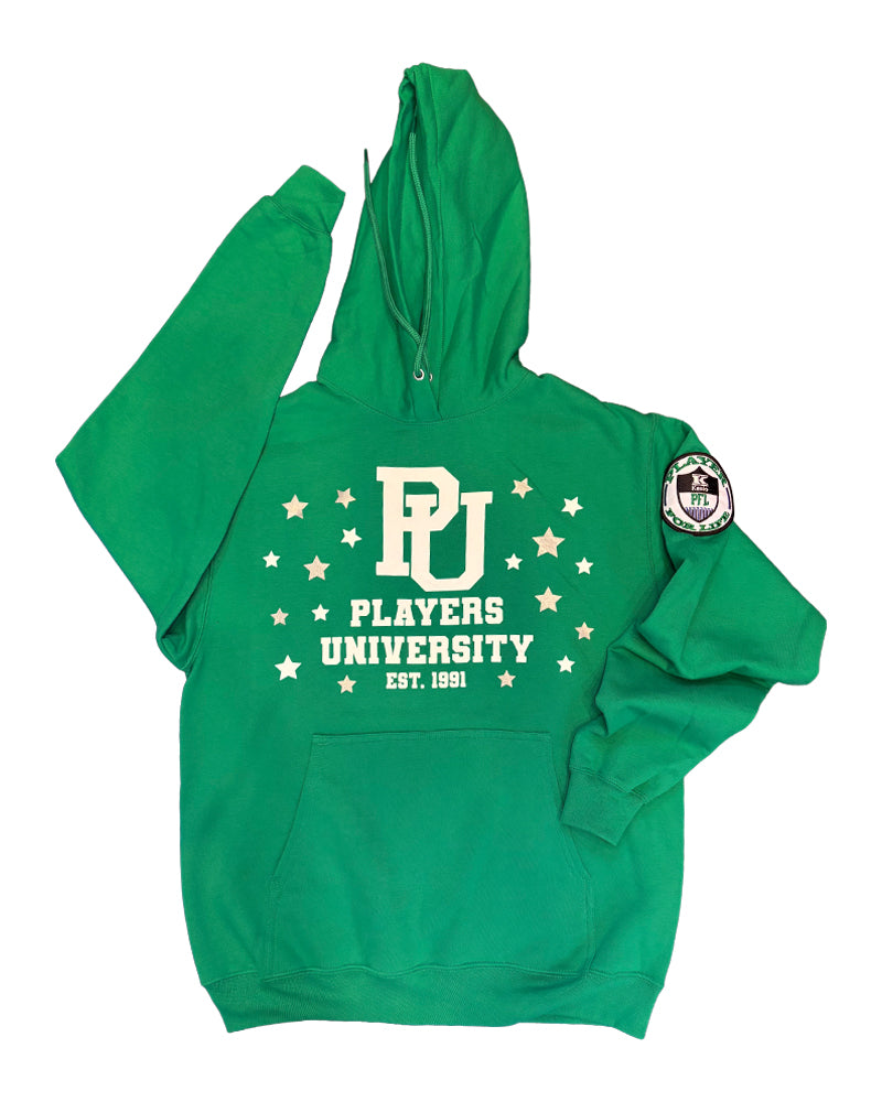 "REALADELPHI RELLY RELL EDITION" KELLY GREEN HOODIE W/ White AND Silver Logo.