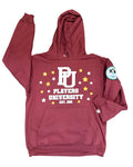 "SKIN IN DA GAME" Maroon Hoodie w/  White and Gold Logo.
