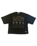 PLAYERS UNIVERSITY "BLACK 2 DA BASICS " DROP SHOULDER TEE