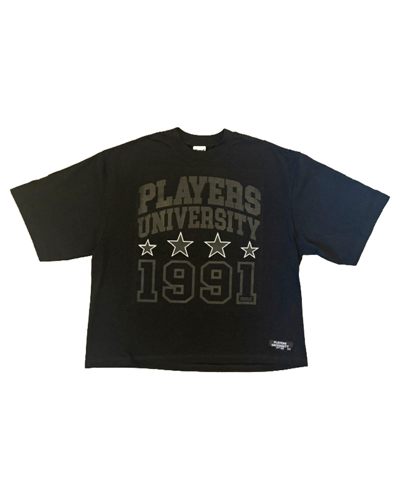 PLAYERS UNIVERSITY "BLACK 2 DA BASICS " DROP SHOULDER TEE