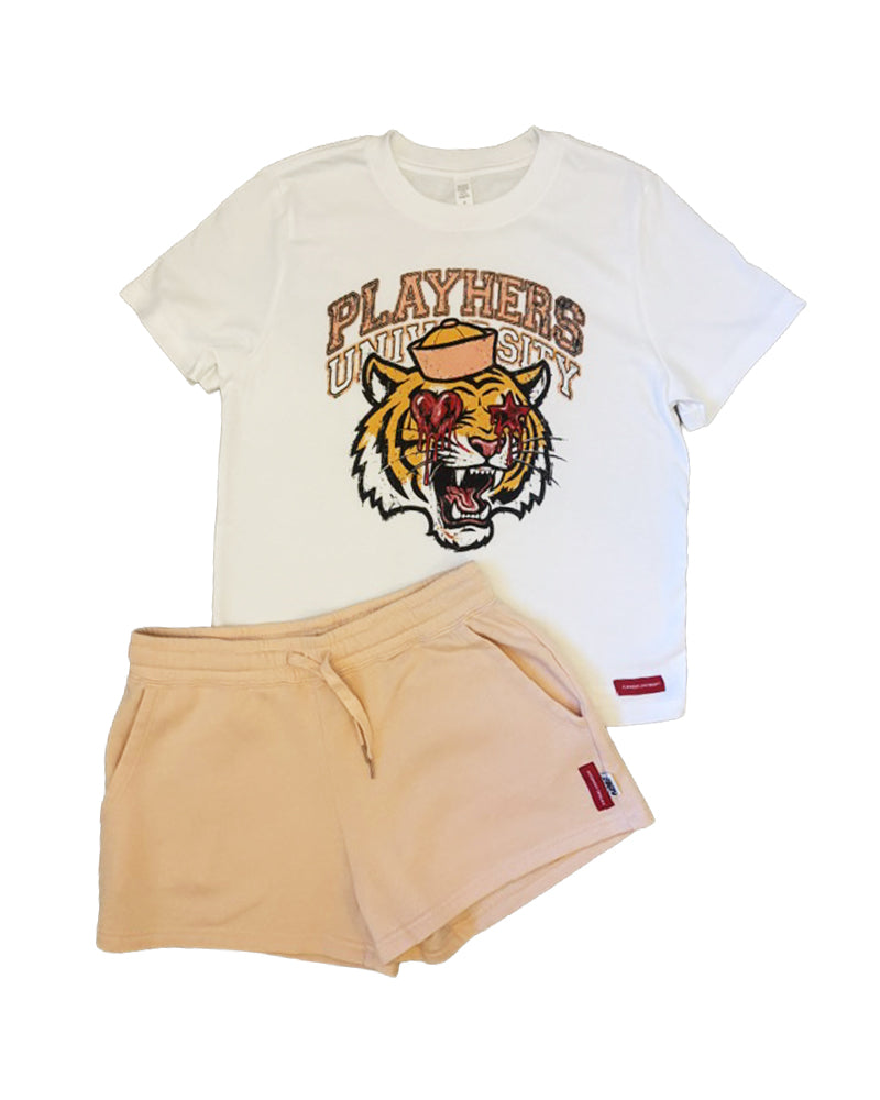 PLAYHERS UNIVERSITY "EYE OF THE TIGER" BLUSH PINK SHORT SET