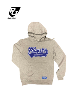 Players University Heather Grey Hooded Sweatshirt w/ Royal Chenille Patch
