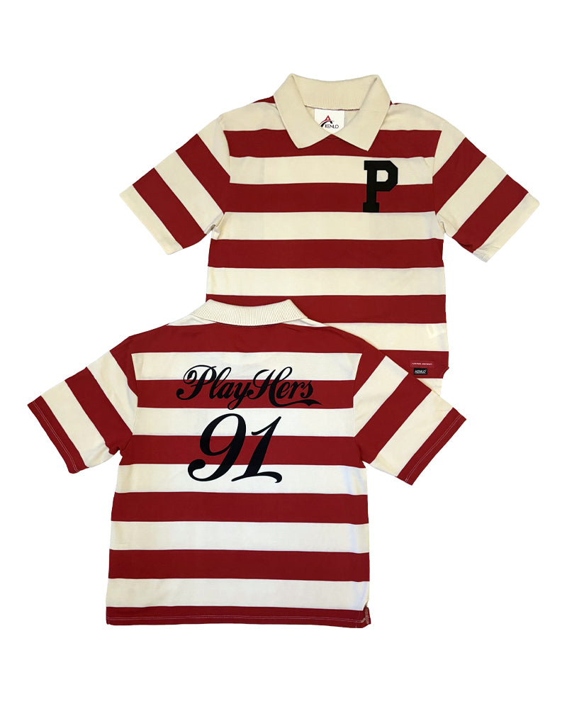 WOMEN'S STRIPED "RED ALERT" BOXY CUT  POLO
