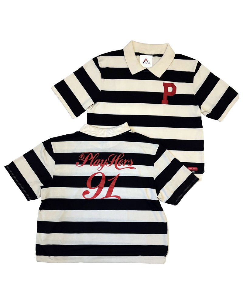 WOMEN'S STRIPED "BLACK LIKE THAT" BOXY CUT  POLO