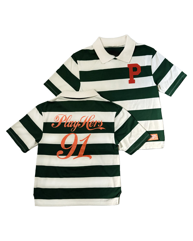 WOMEN'S STRIPED "MEAN GREEN" BOXY CUT  POLO