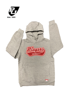 PLAYERS UNIVERSITY HEATHER GREY HOODED SWEATSHIRT W/RED CHENILLE PATCH