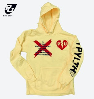 THE PLAYER YOU LOVE TO HATE HELLO YELLOW HOODED SWEATSHIRT